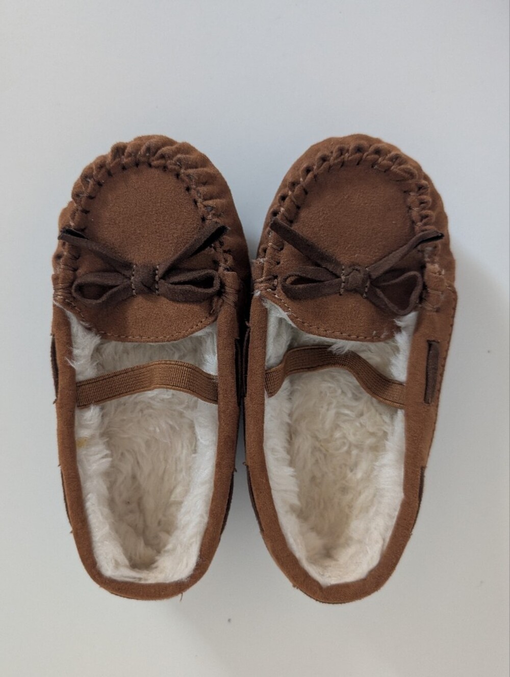 Cat & Jack Toddler Faux Suede Fuzzy-Lined Brown Moccasin Slippers 7/8